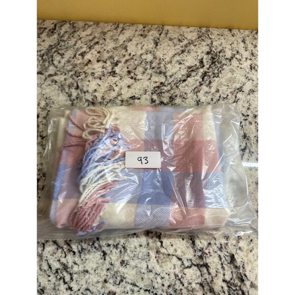 Renshun Pastel Gingham Fringe Scarf 68"x13" Cottagecore Soft Girl - Picture 6 of 7